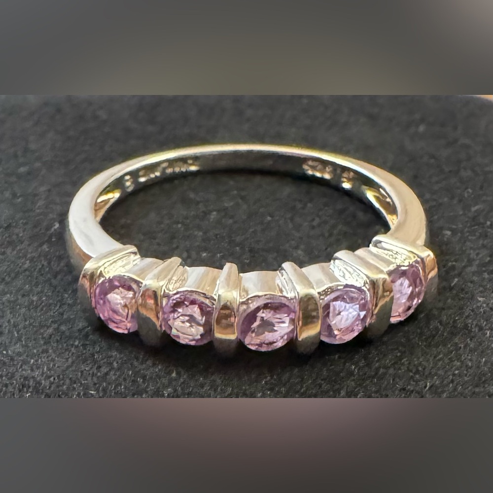 Five Stone Amethyst Ring - Set in Sterling Silver - Size 7 - NWOT